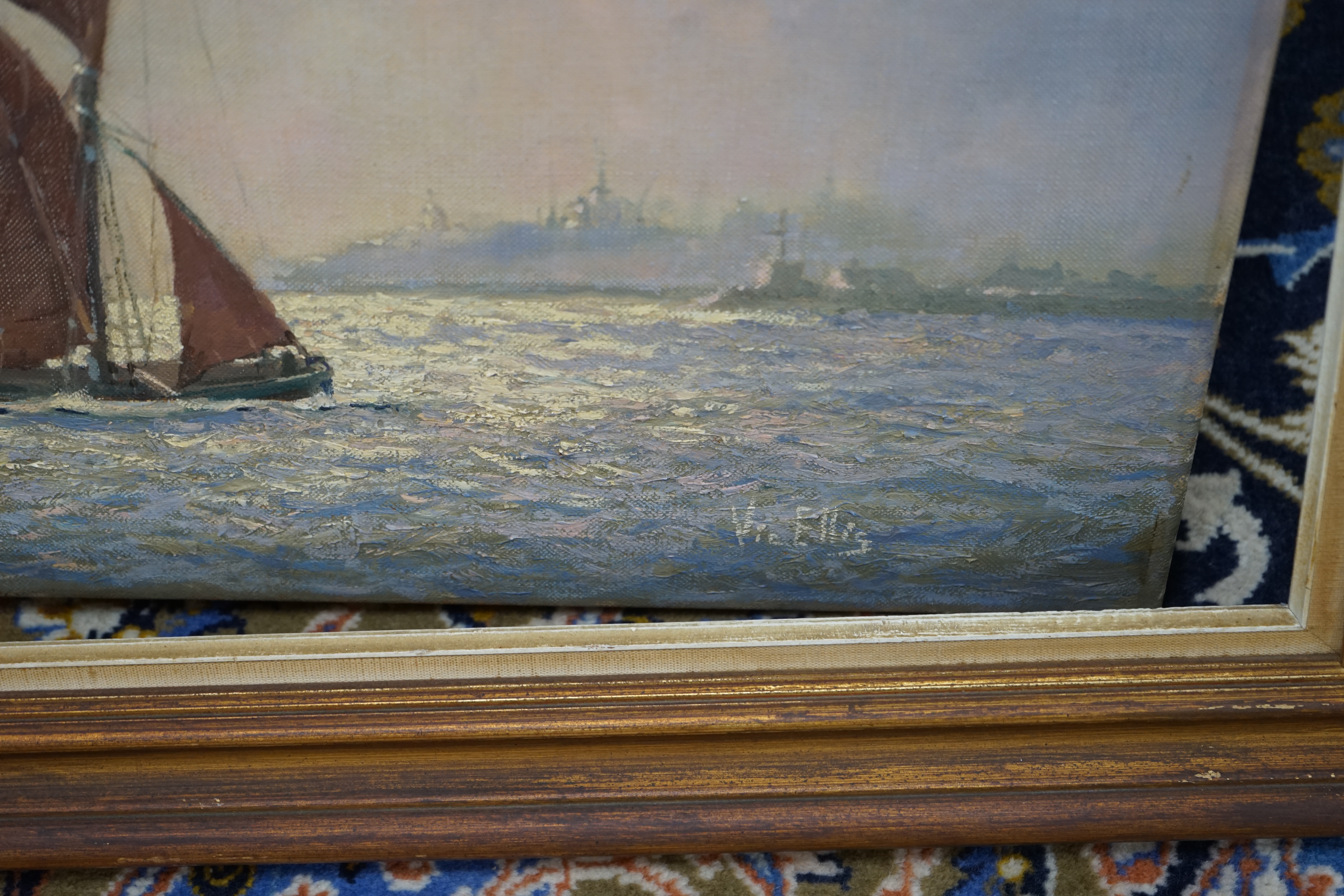 Victor William Ellis (1921-1984), oil on canvas, Estuary scene with boats, signed, 50 x 100cm. Condition - good